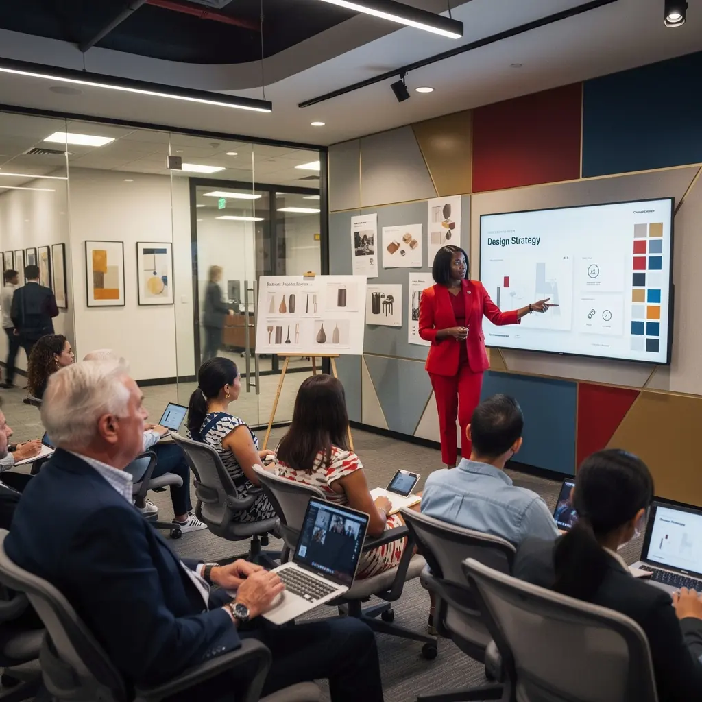 Przykład aranżacji wnętrza biura z efektywnym umiejscowieniem znaków informacyjnych.