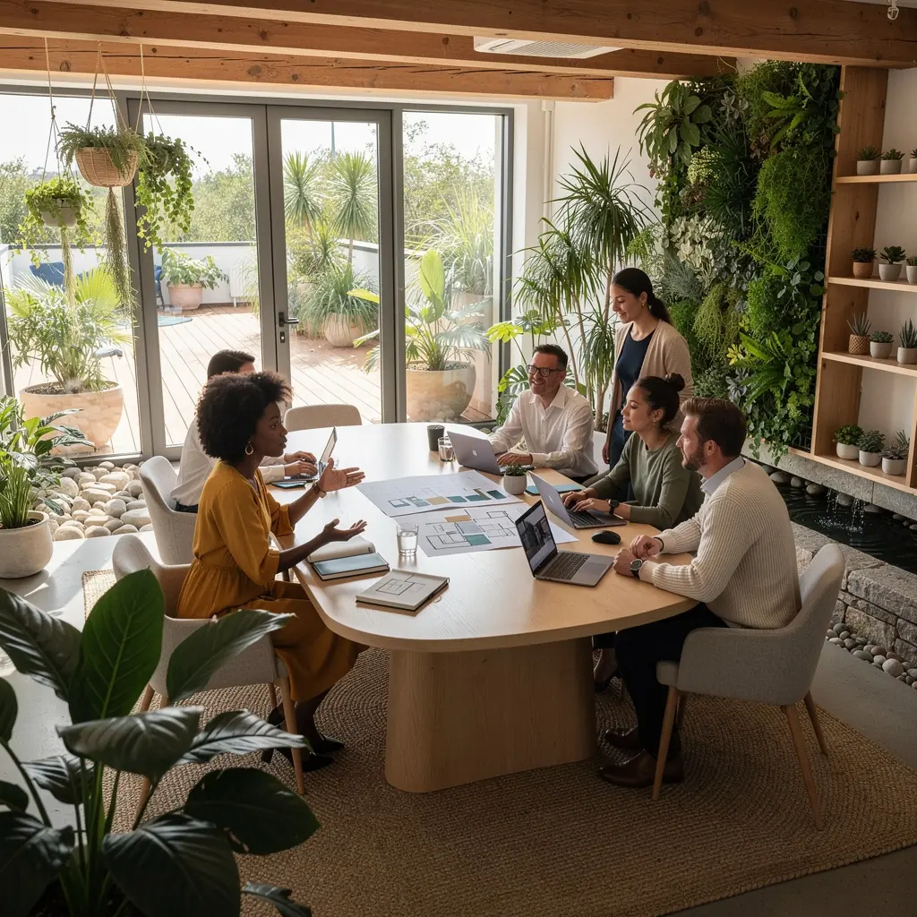 Zbliżenie na znaki informacyjne w biurze, które są zgodne z kolorystyką i stylem wnętrza.